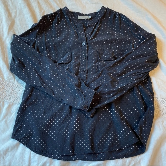 Vince LARGE Polka Dot Silk Utility Shirt Navy White - Picture 2 of 7